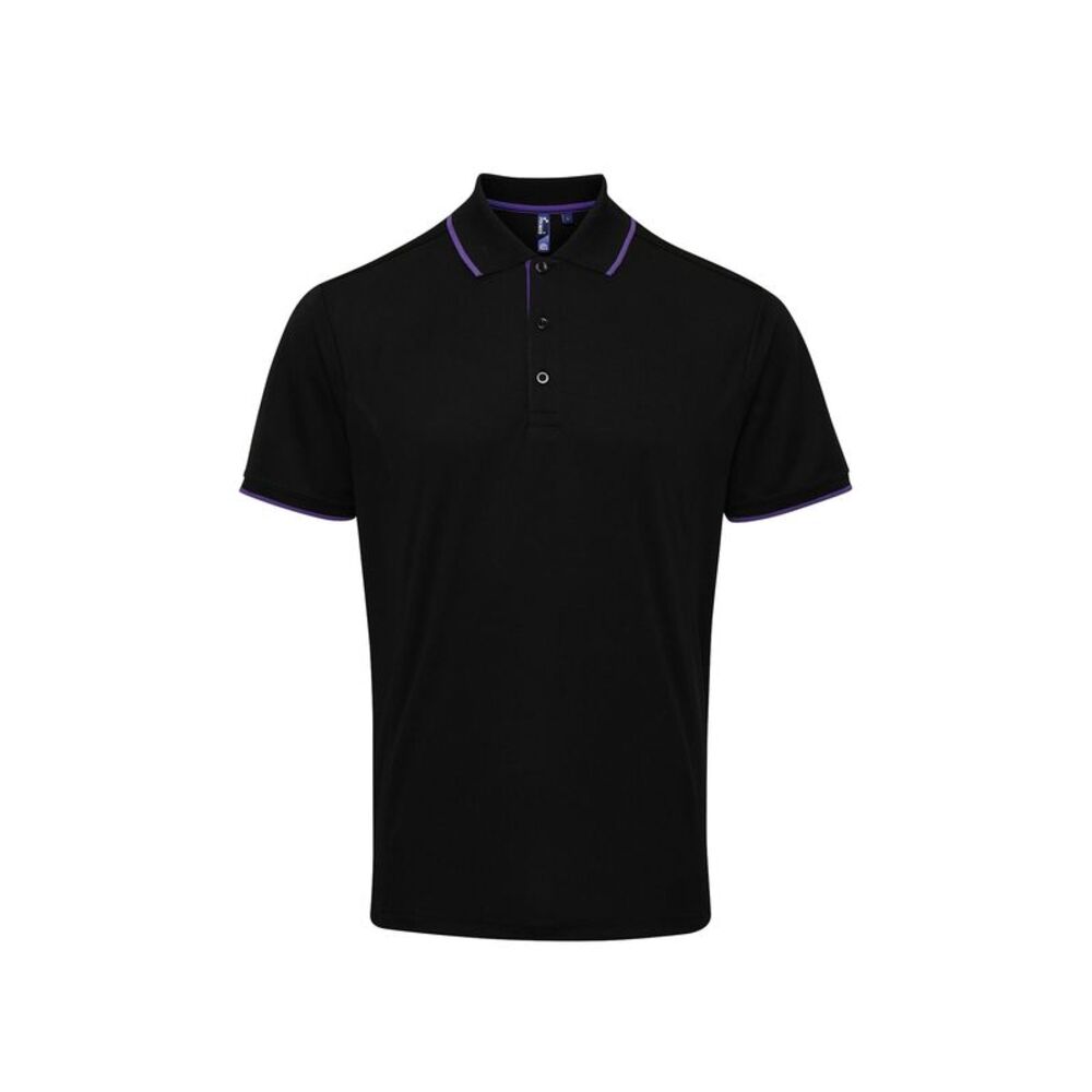 Premier Mens Contrast Coolchecker Polo Shirt / Black/Purple